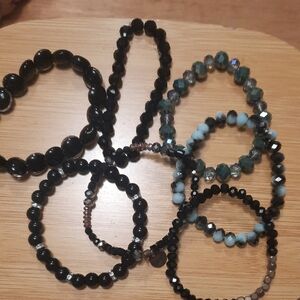 Elegant Black and Blue Beaded Bracelet Set